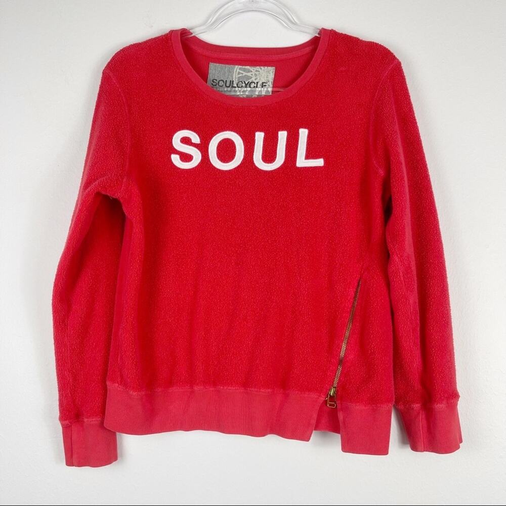 Soul Cycle Red Terrycloth Long Sleeve Asymmetrical Front Zipper Sweatshirt - XS